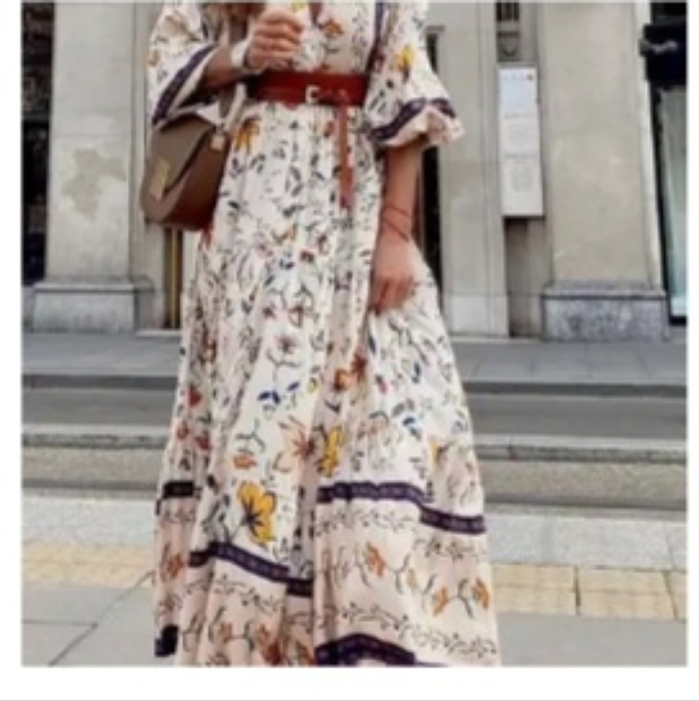 Bohemian Maxi Floral Dress-Large-Multi Color